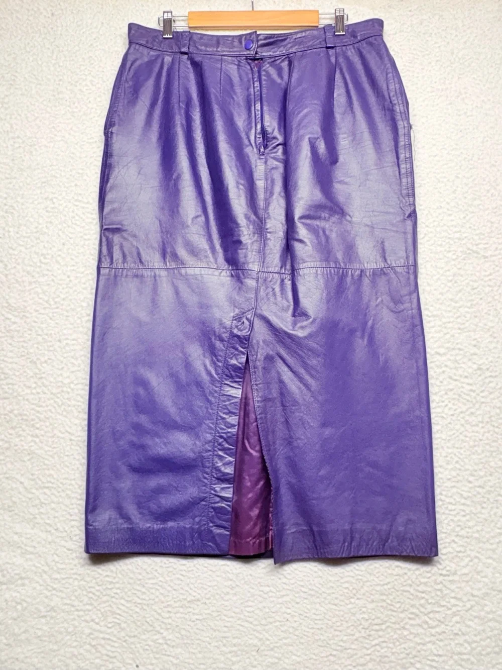 Vintage Dorado Fashion Purple Genuine Leather Midi Skirt 16W